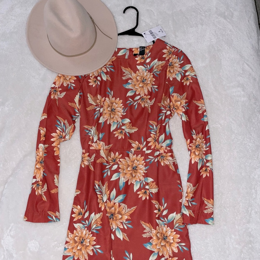 Orange/Rust Floral Long Sleeved Dress